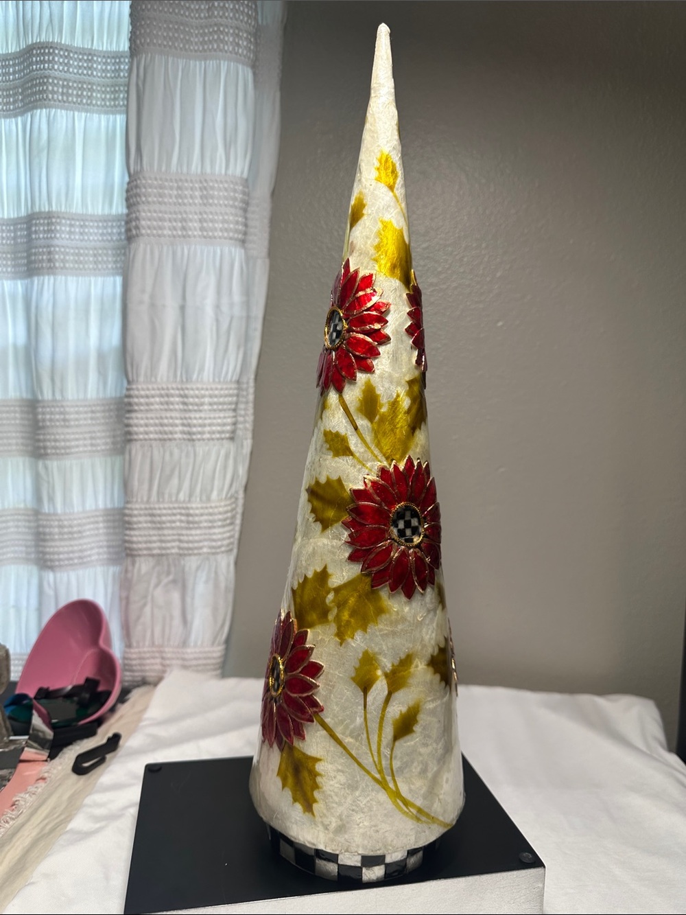 Makenzie Childs Poinsettia Capiz Tree with Signature black And White Check
